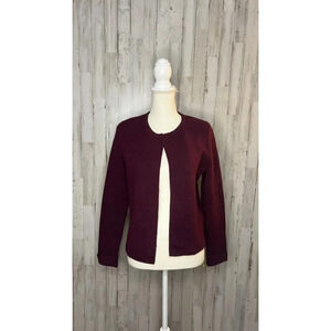 ELLE Women's Size Small Burgundy Open-Front Ribbed‎ Cardigan Sweater